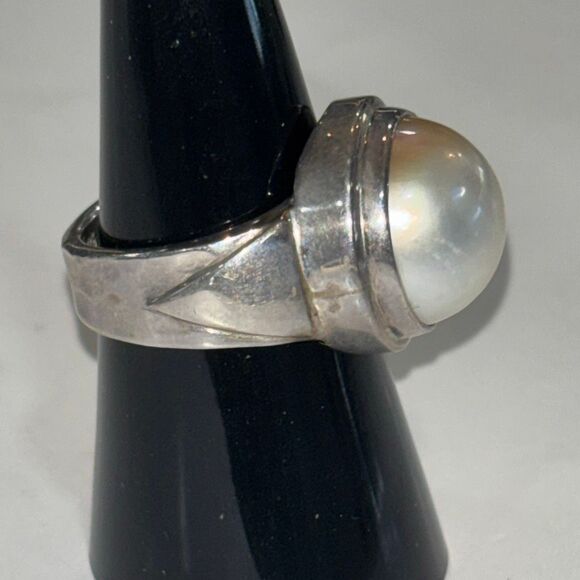 925 Sterling silver & South Sea Pearl chunky ring statement cocktail Sz 8 11.7g - Picture 2 of 7